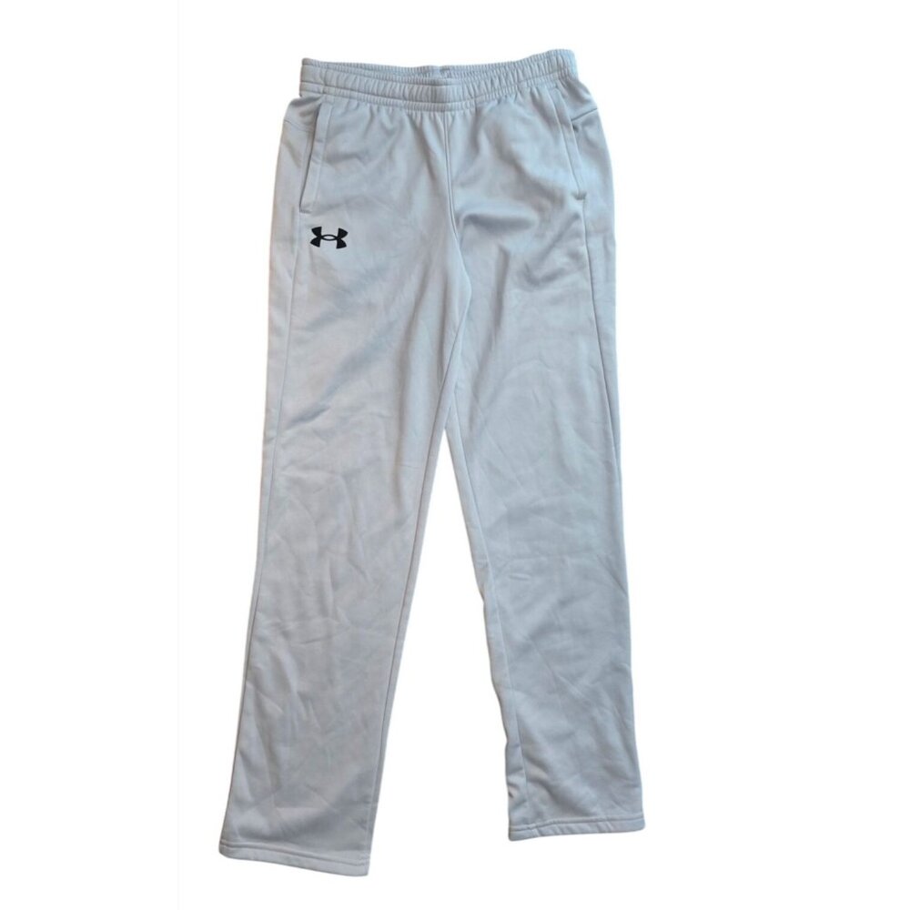 Under Armour Youth Loose Fit White Athletic Pants With Elastic Waist & Pockets